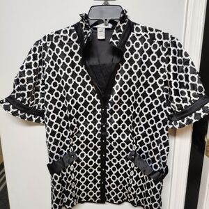 Robertson black and white satin dress shirt, puff elastic sleeved size 1X NEW
